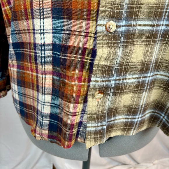 Free People Like Only Hand Crafted 1/2 & 1/2 Plaid FlannelShirt Men’s M-L - Picture 5 of 13